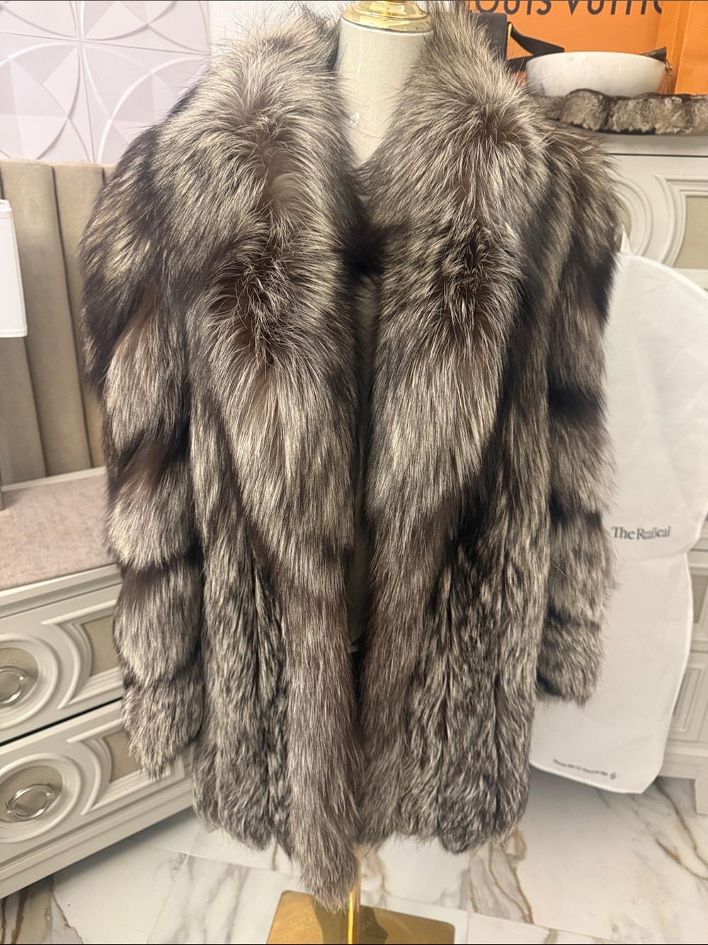 SAGA fox fur semi long coat medium